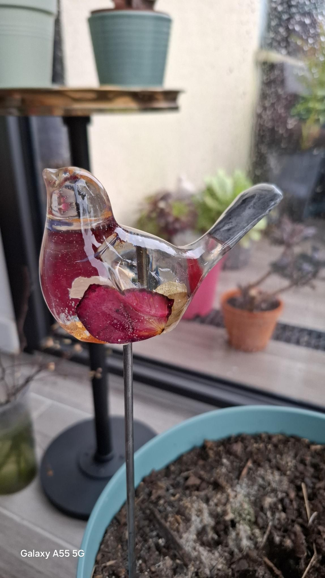 Oiseau fleurs sechées double résine