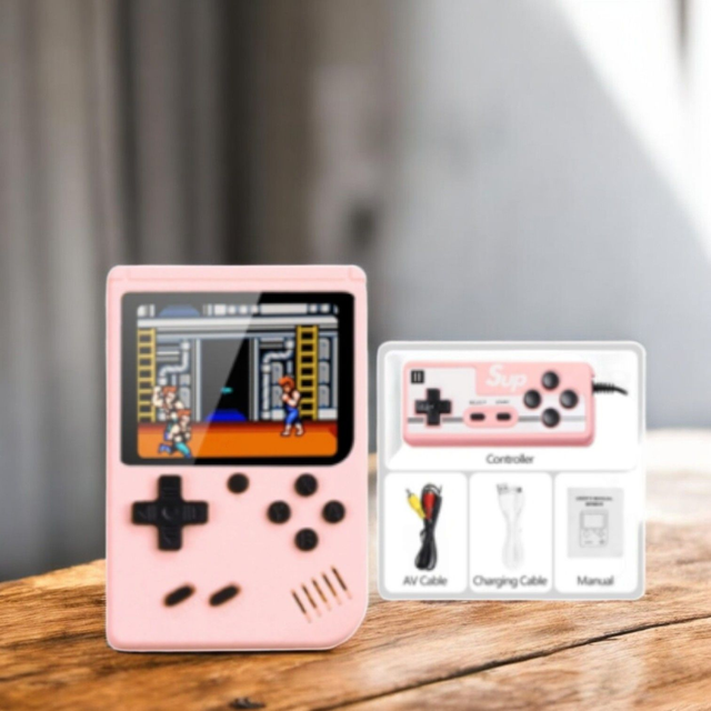 Retro Mini-Videospiel Konsole rosa mit Gamepad