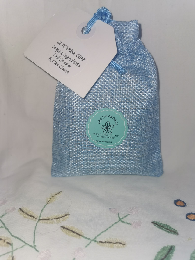 Glycerine Soap (organic ingredients) with organic May Chang &amp; Helichrysum   90g approx