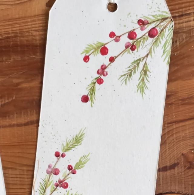 Original Watercolour Christmas gift tags x 4