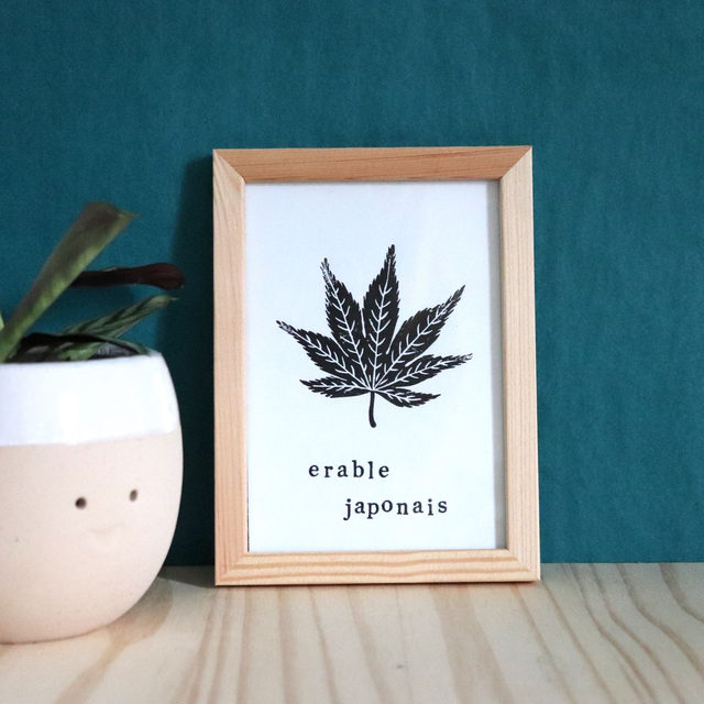 Linogravure A6 feuille d'Erable japonais (2 coloris)