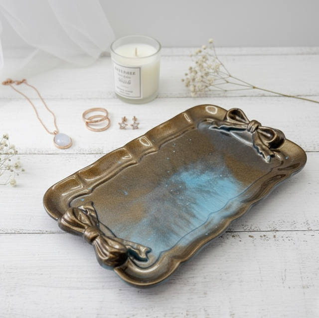 Plateau style baroque nuances de marron doré et bleu