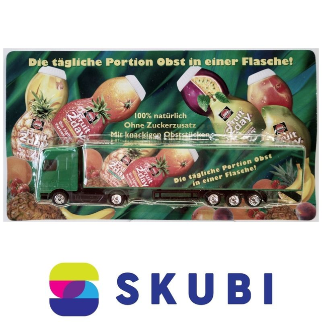 Reklamní kamion s návěsem Mercedes Actros - Schwartau Fruit 2 Day Die tägliche Portion Obst in einer Flasche! - model 1:87 H0