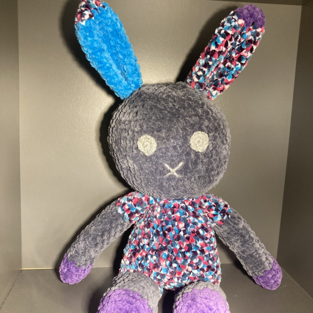 Doudou lapin bleu/ multicolore 