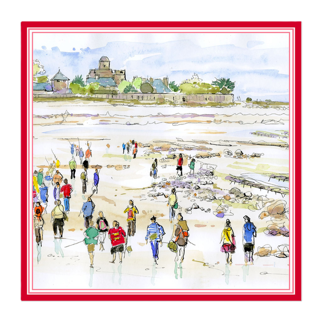 Carré de satin 70x70, thème «Les traversées de Tatihou» 