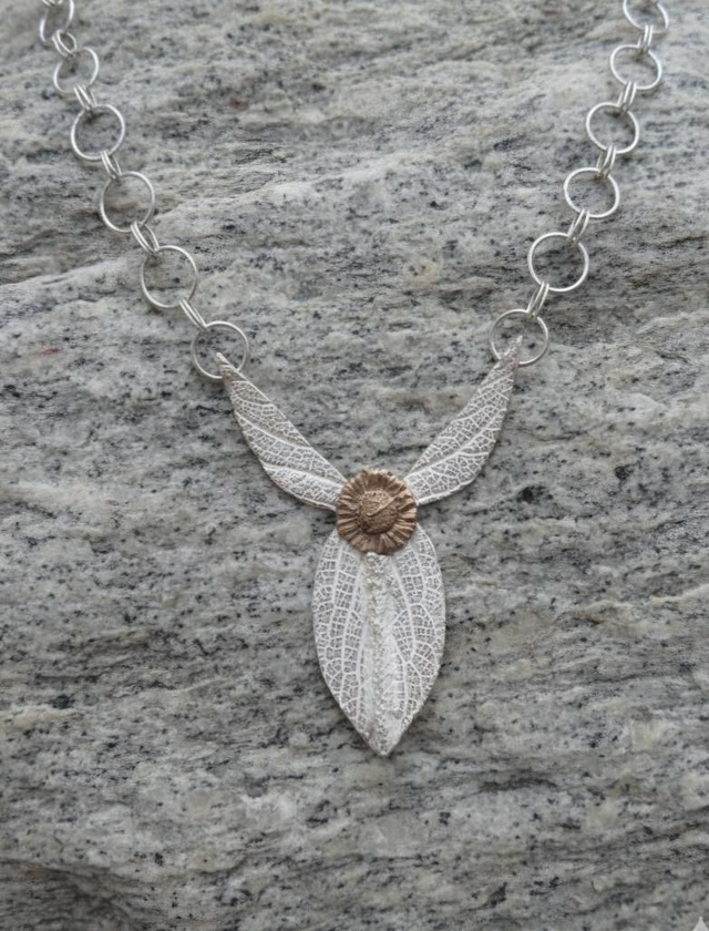 Primrose leaf and bronze Sneezeweed necklace