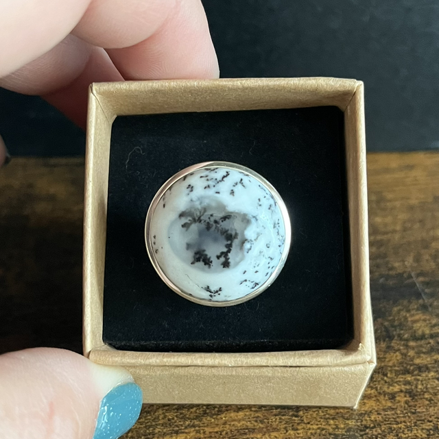 Bague en argent et Agate Dendritique - Taille 52 réglable