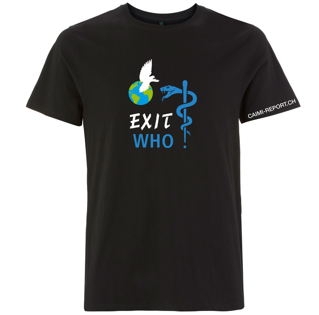 T-Shirt Unisex schwarz, EXIT WHO mit Weltkugel