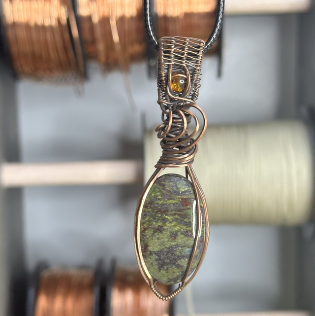 Dragons blood Jasper pure copper wrapped pendant 