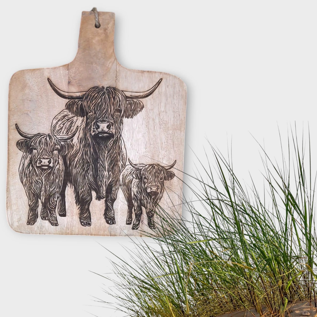 Mangohouten Borrelplank met Hooglander gezin