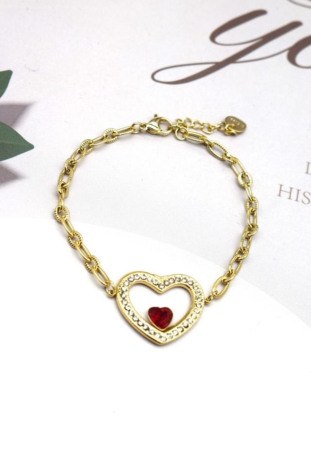 Bracelet coeur avec perle rouge