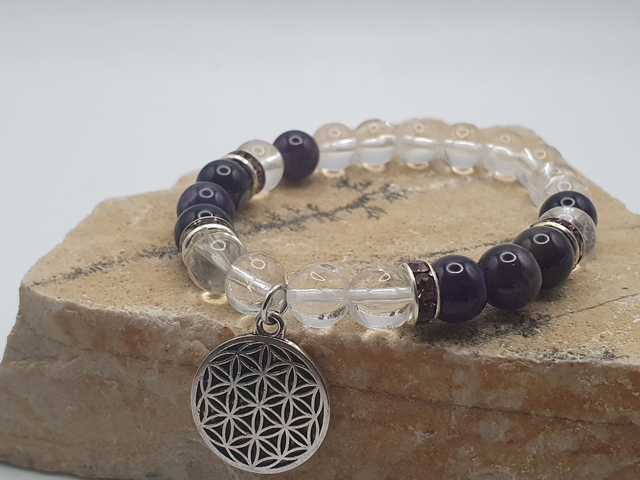 Bracelet Cristal de Roche &amp;Améthyste 8mm