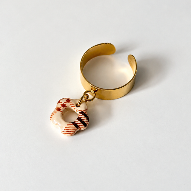 Bague Poupette Tartan beige et marron