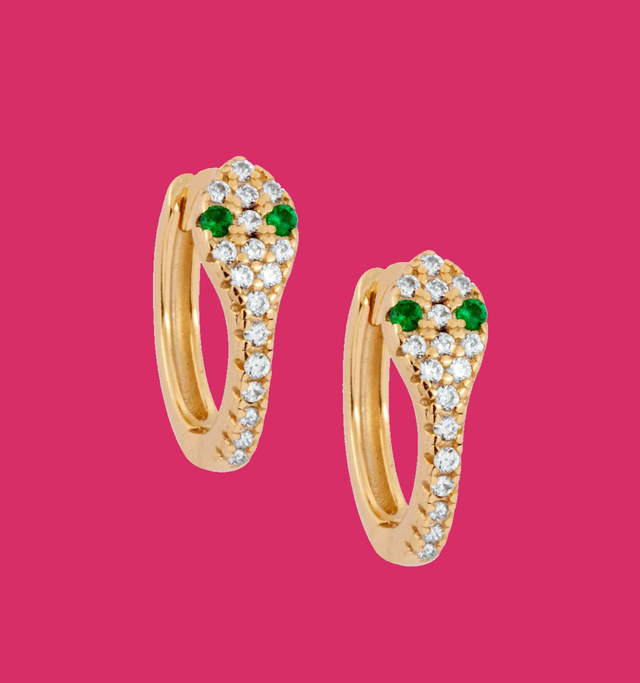 Gold Plated 10mm Jewelled Snake Hoop Earrings 