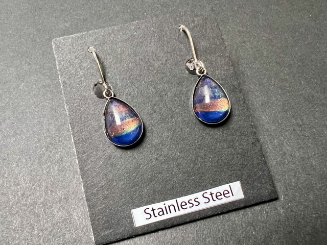Blue Iridescent Teardrop Earrings | Stainless Steel