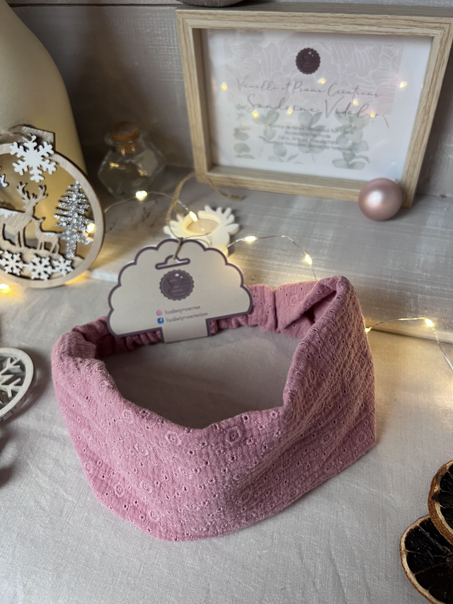 Bandeau simple et large double gaze de coton vieux rose