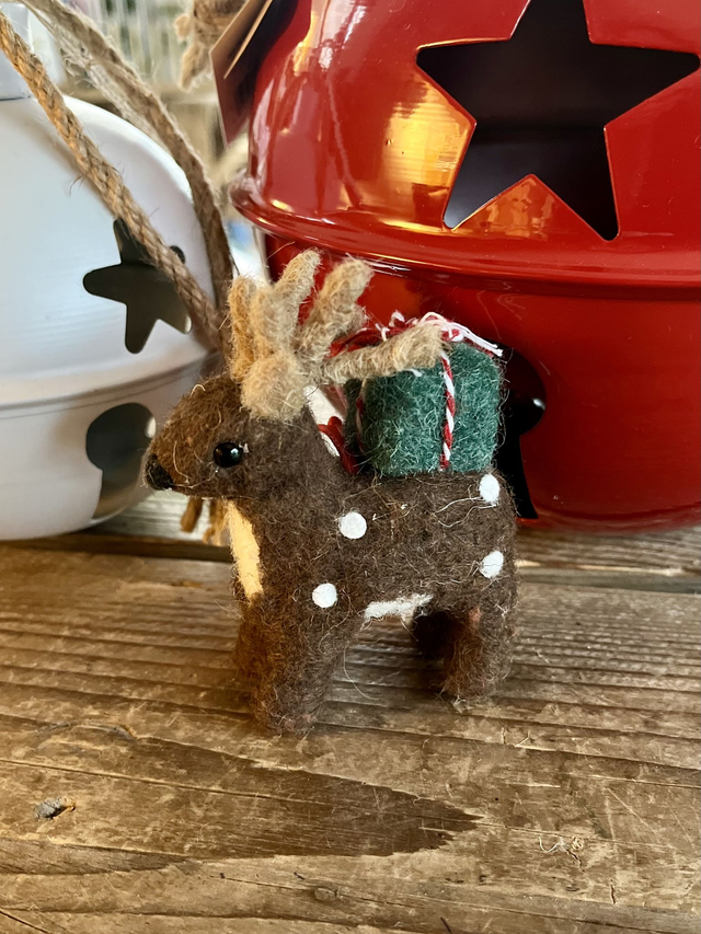 Felt Reindeer with Gift Hanging Decoration
