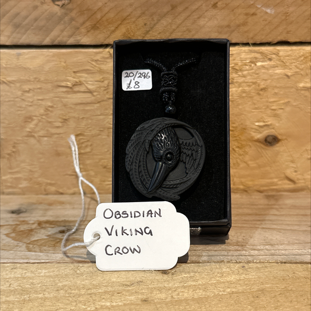 Obsidian Viking Crow Cord Necklace 