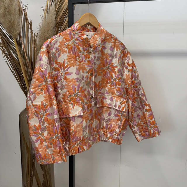Oranje/paarse bloemen jasje 