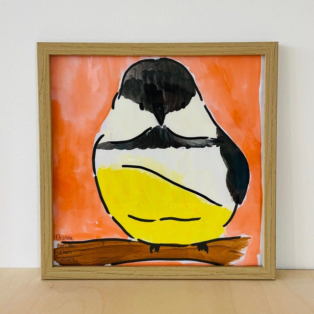 Schilderij koolmees, 20 x 20 cm