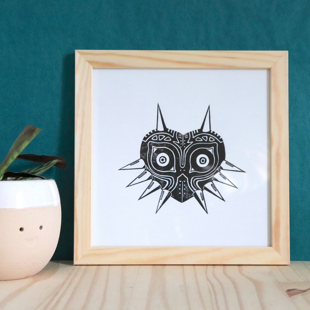 Linogravure 20x20cm Majora's Mask de Zelda (dispo en A5)
