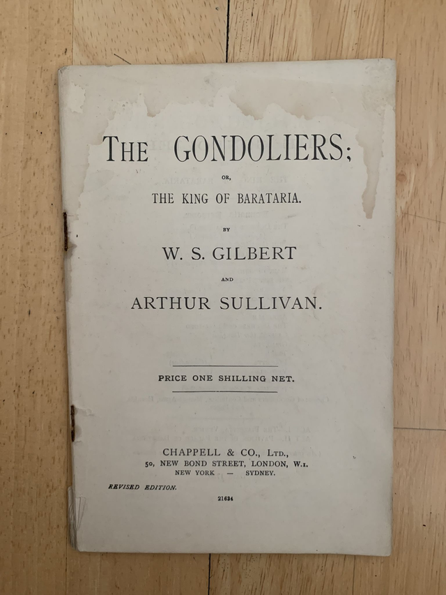 The Gondoliers Play Script 1950 Gilbert &amp; Sullivan