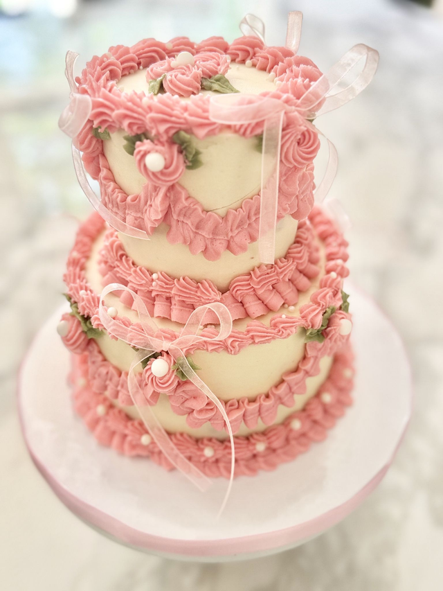 Pink 2 tier Vintage Birthday Cake