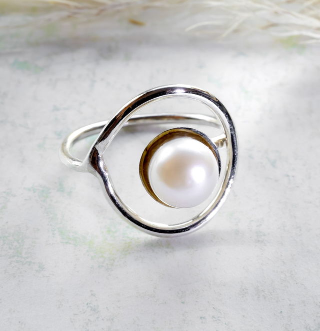 Anillo de hilo de plata 925 con perla