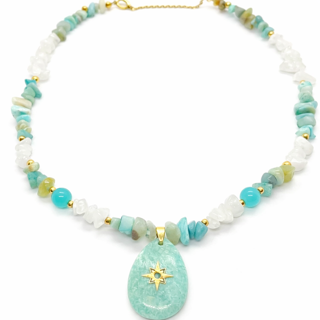Collier « Héolia » Amazonite et Jade blanc