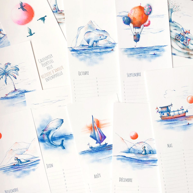 Calendrier perpétuel pour histoire d'amour intemporelle