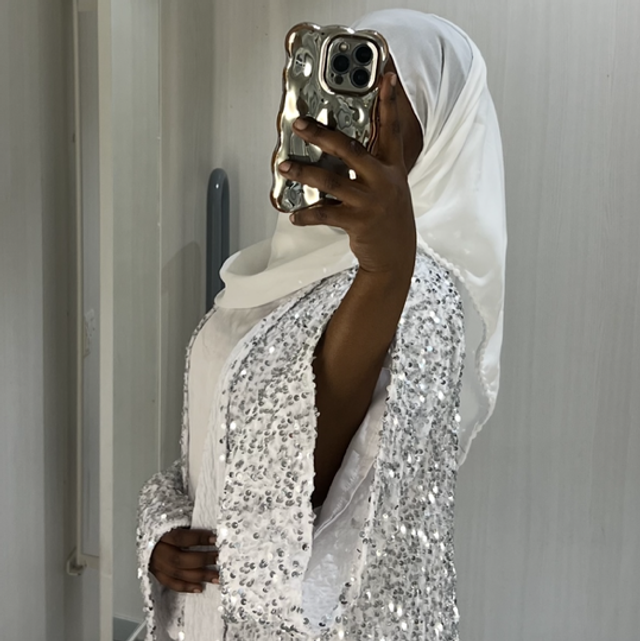 White Sequin Abaya