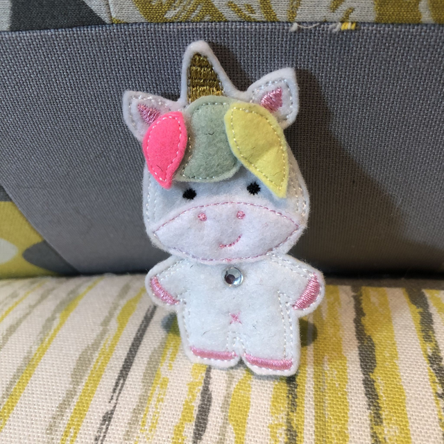 Beautiful Embroidered Unicorn Brooch with hand sewn clasp