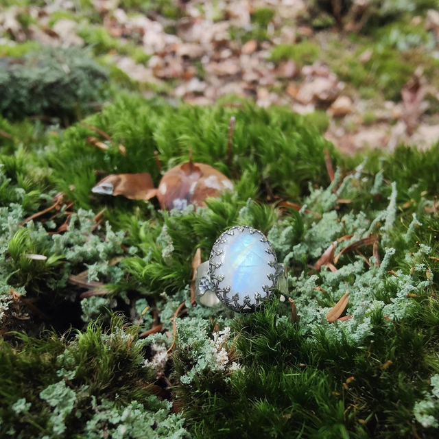 Bague "Désolation" Pierre De Lune Arc-en-ciel Argent Argent Massif