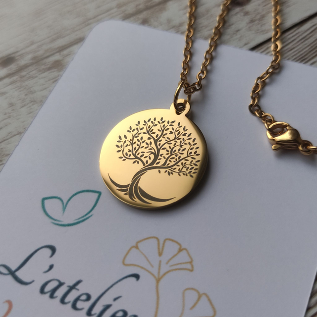 Collier Arbre de vie rond doré