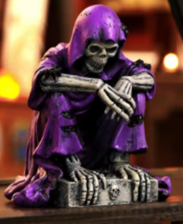 Prachtig beeldje Skelet paars met kist (15cm)