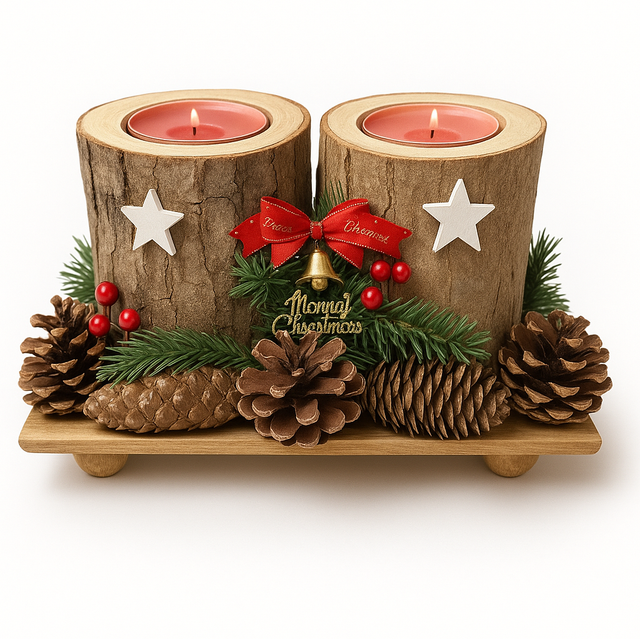 Large Wooden Double Scented Candle Decor 