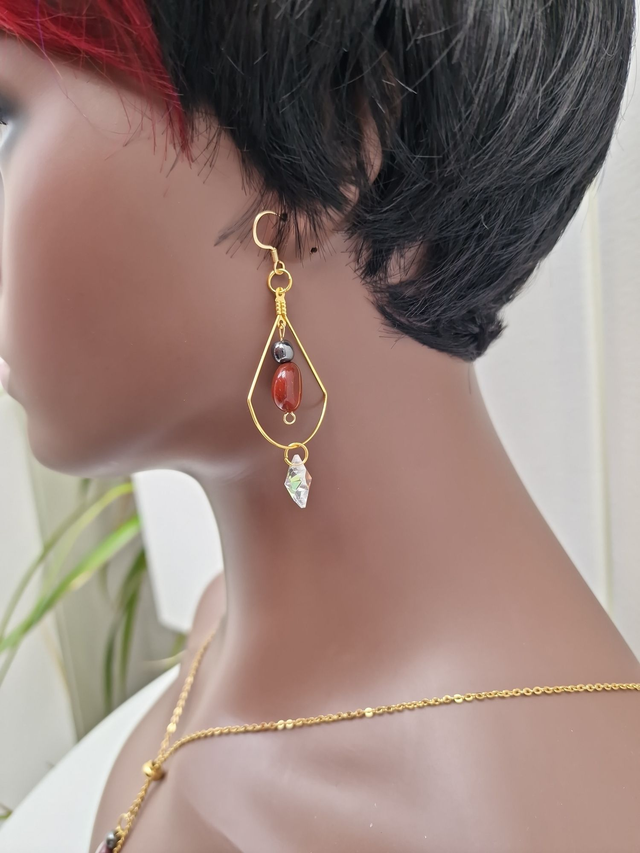 Parure Bijoux Acier Pierre Mokaite Hématite Etoiles Cristal