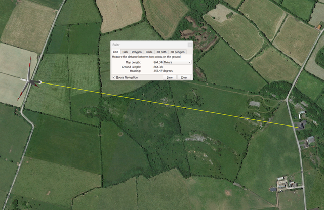 3D View including Measurement from your EirCode to Laurclavagh Wind Farm 