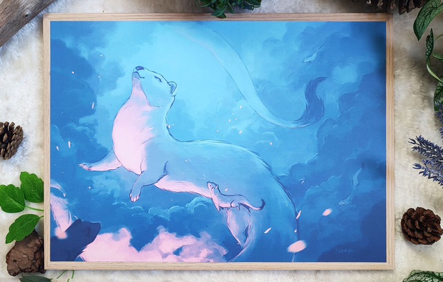 Tirage Premium A3 La Reine des Hermines Céleste