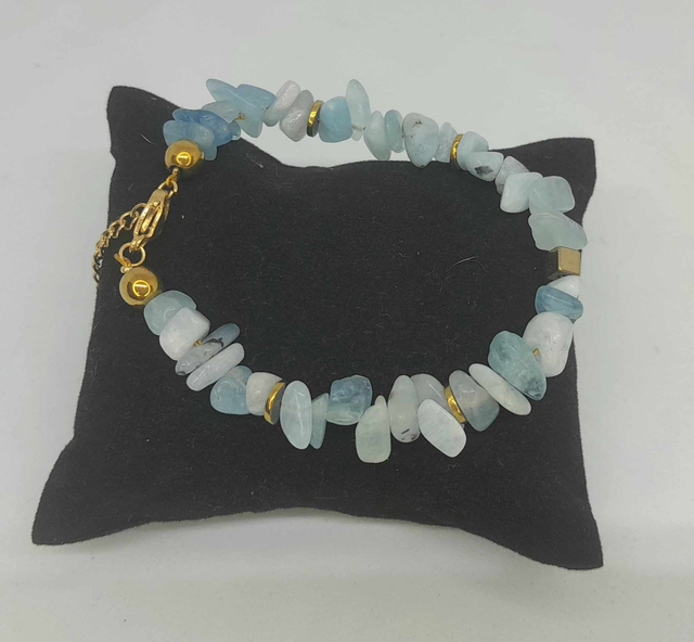 Bracelet chips aigue marine réglable