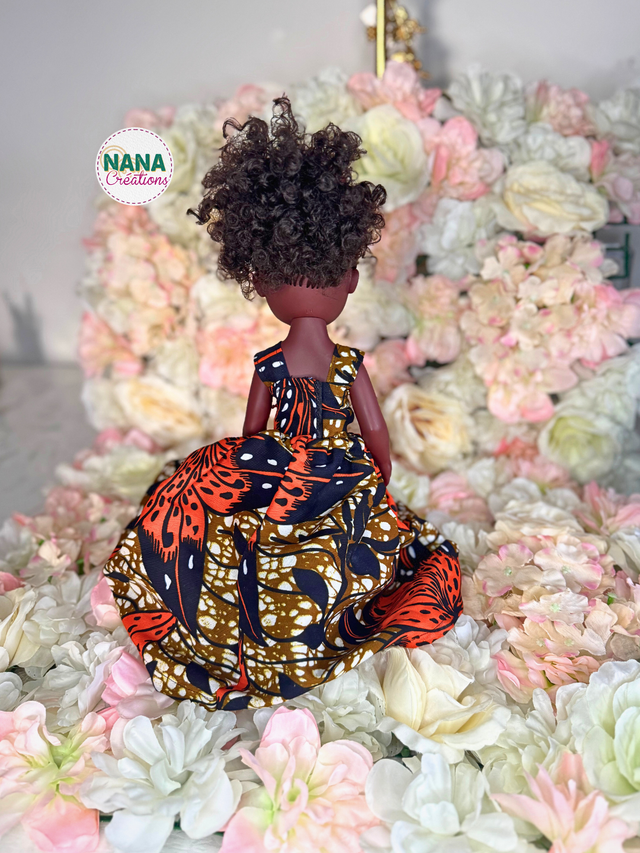 Poupée - Doll - Haut et Jupe fait main - tissu Wax | Cheveux bouclés