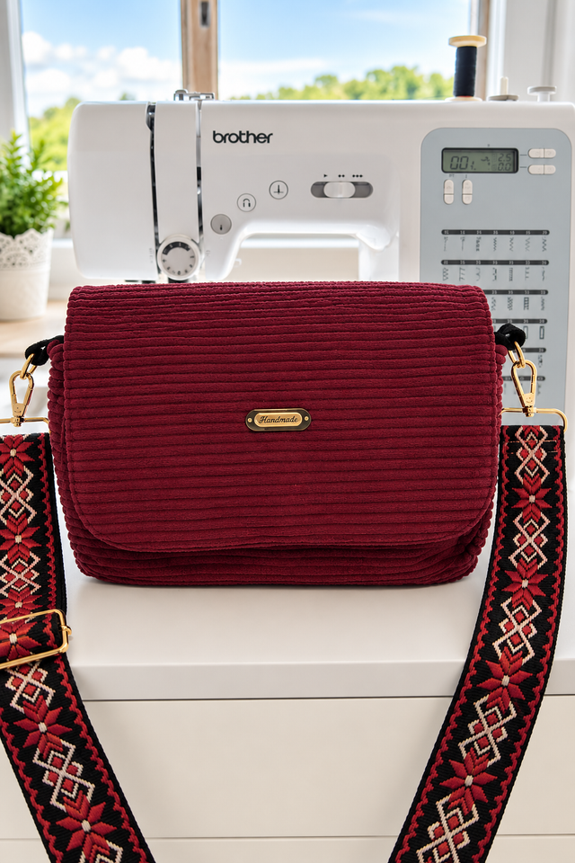 Sac pink pearl velours côtelé lie de vin