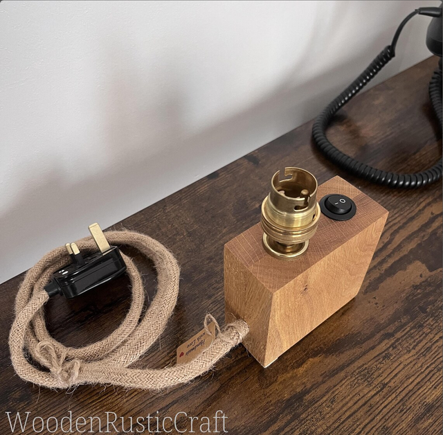 Slim Oak Lamp with Brass B22 Fitting