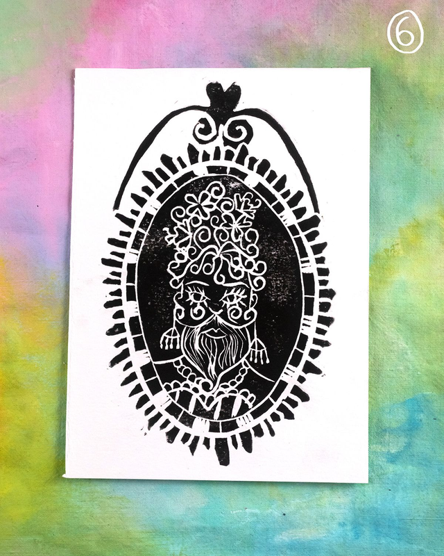 Linogravure "Médaillon Queer"