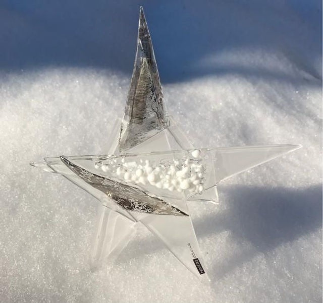 o11 Glasstern versilbert/Krösel in weiß . o/ 22cm