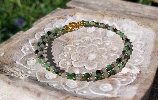 Bracelet en pierres de Lépidolite et d'Aventurine, acier inoxydable plaqué or