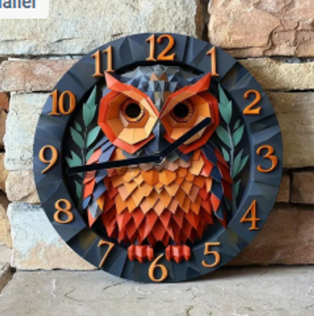 Vintage metalen klok Uil (20cm diameter)