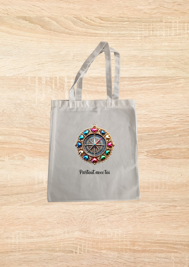 Sac fourre tout motif boussole au cœur coloré 