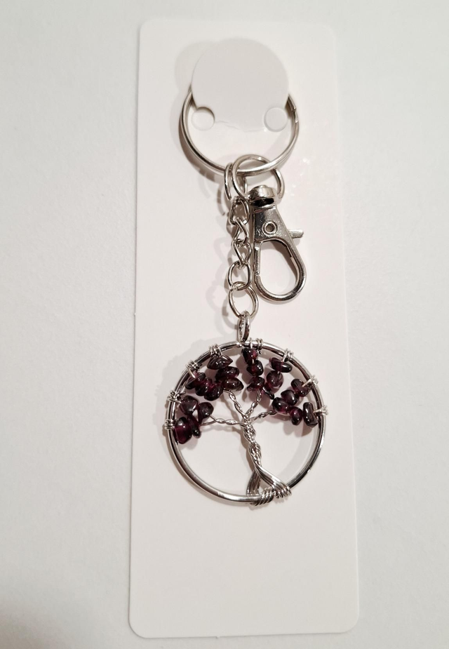 Garnet tree of life keyring charm 