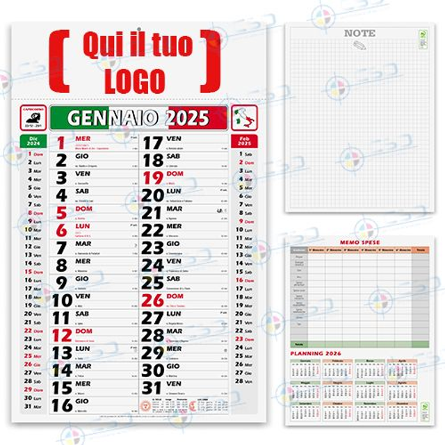 Preventivo 978: Calendari olandesi 2025 pronti in 8 giorni, testata personalizzata con application tape f.to ca. cm. 30x9 (prezzo IVA compresa)